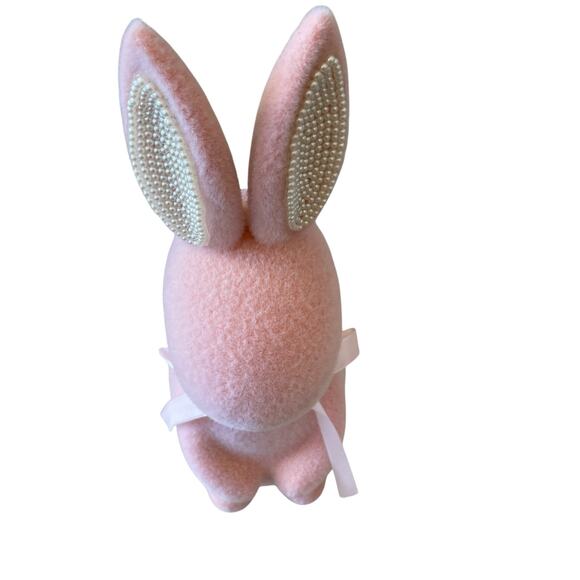 SPRING GATHERINGS 15in Pink Flocked Bunny With Faux Pearl Ears & Ribbon New - Picture 11 of 15